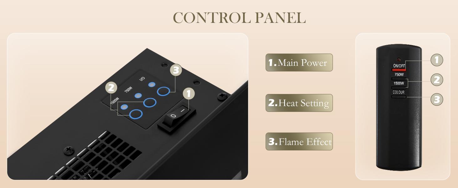 HOMCOM 1500W Electric Wall-Mounted Fireplace with Flame Effect, 7 Color Background Light, Black