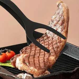 Multifunctional Egg Spatula, Steak Turner, BBQ Tongs, 2-In-1 Food Flipper, Toast Clip, Omelette Fork, Kitchen Tool, Essential Cooking Utensil