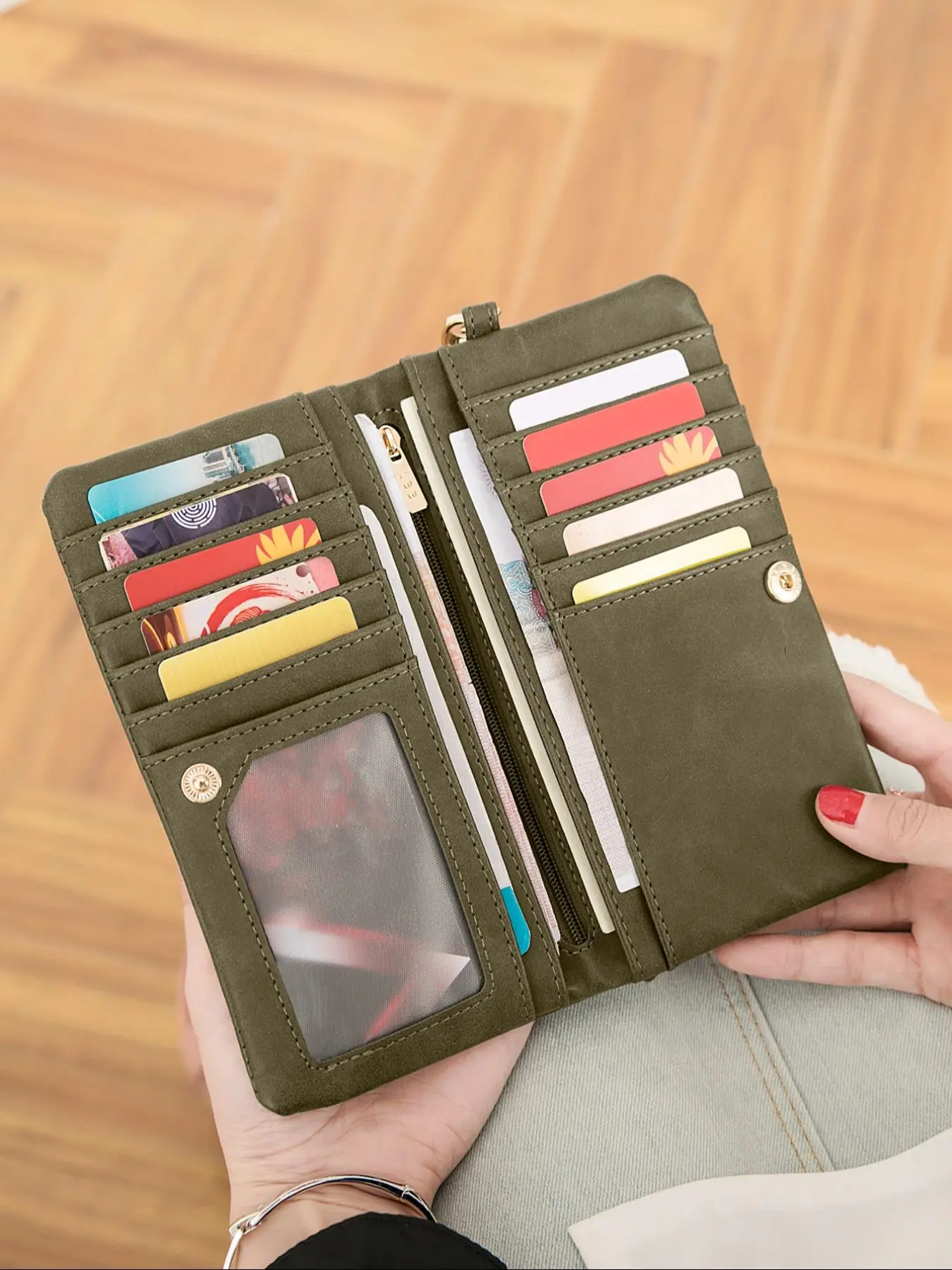 Women's Solid Color Long Large Capacity Zipper Wallet with Card Slot, Casual Trendy Versatile High-quality Daily Wallet, Girl Fashionable Shopping Wal