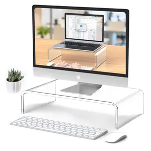 Acrylic Monitor and Laptop Stand, Desktop Clear Acrylic Stand Compatible with iMac MacBook All Laptops, Stylish Home Office Decor, Monitor Shelf