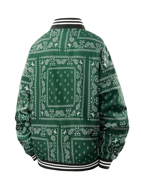 Men's Casual Cashew Flower Varsity Jacket, Vintage Lightweight Bomber Baseball Collar Jackets, Classic Fabric, Men's Fashion Stylish, Men's jackets, Streetwear, Men's Clothing Halloween Gifts