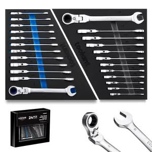 toolant 24pcs Ratcheting Wrench Set, Flex-Head Ratchet Combination Wrench Sets with Switch Design, 8-19mm & 1/4"-7/8", 90-Tooth and 4° Swing, 24PCS with Storage Tray