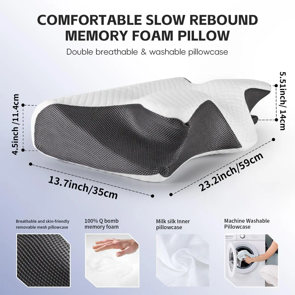 Memory Foam Soft Neck Pillow, 1 Count Comfortable Neck Support Pillow and Rest Cushion for Sleeping, Supportive Memory Foam Design #GLOBAL PICKS
