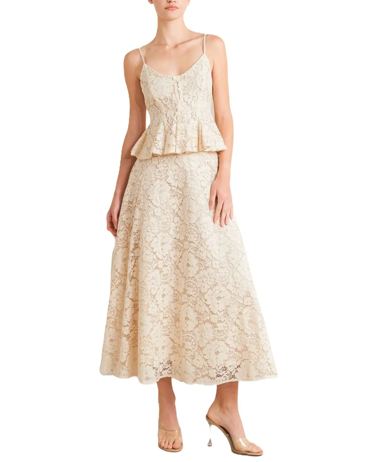Flying Tomato Women's Women'S Floral Lace Midi Skirt - Fk1258-Crm