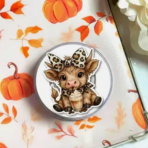 Funny Coffee Addict Highland Cow Phone Grip Stand Magnetic Kickstand Holder For Smartphones, Cute Gift For Coffee Lovers And Cow Fans