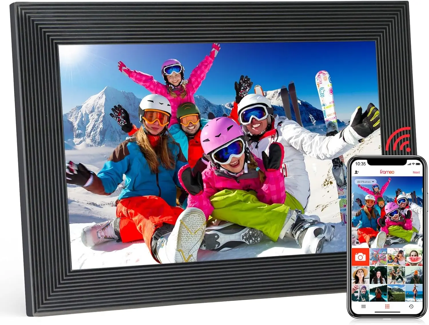 Frameo 10.1 Inch  WiFi Digital Photo Frame,Digital Picture Frame with 32GB Storage & SD Slot,  Picture Frame IPS Touch Screen with Auto-Rotate, Frameo Digital Frame WiFi