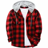 ZITY Men's Plus Size M-6XL Checked Flannel Hooded Long Sleeve Shirt-Jacket - Buttons Front, Drawstring Hood, Pockets, Soft Casual Men's Clothing for Streetwear, Thanksgiving, Easter,sohochic