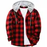 ZITY Men's Plus Size M-6XL Checked Flannel Hooded Long Sleeve Shirt-Jacket - Buttons Front, Drawstring Hood, Pockets, Soft Casual Men's Clothing for Streetwear, Thanksgiving, Easter,sohochic