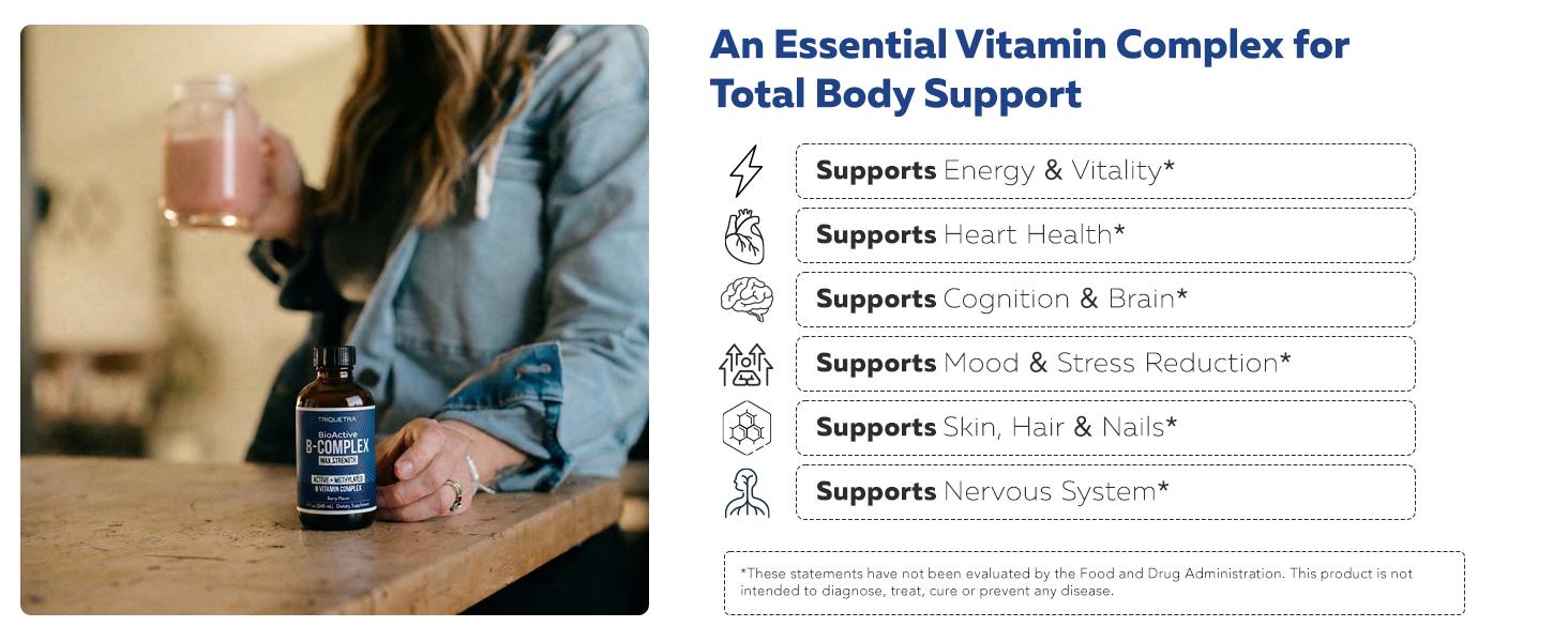 BioActive Vitamin B Complex | Methylated & Active Forms | Methylfolate, 3 Forms of B12, BenfoPutesin B5 | 12 B Vitamins | Liquid Formula | 8 oz