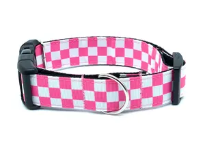 Pink and White Checker Dog Collar
