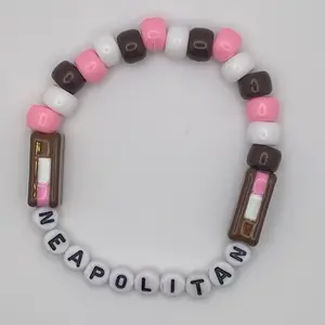 Neapolitan Beaded Bracelet | Foodie, Rave, Chocolate, Vanilla, Strawberry, Ice Cream Sandwich