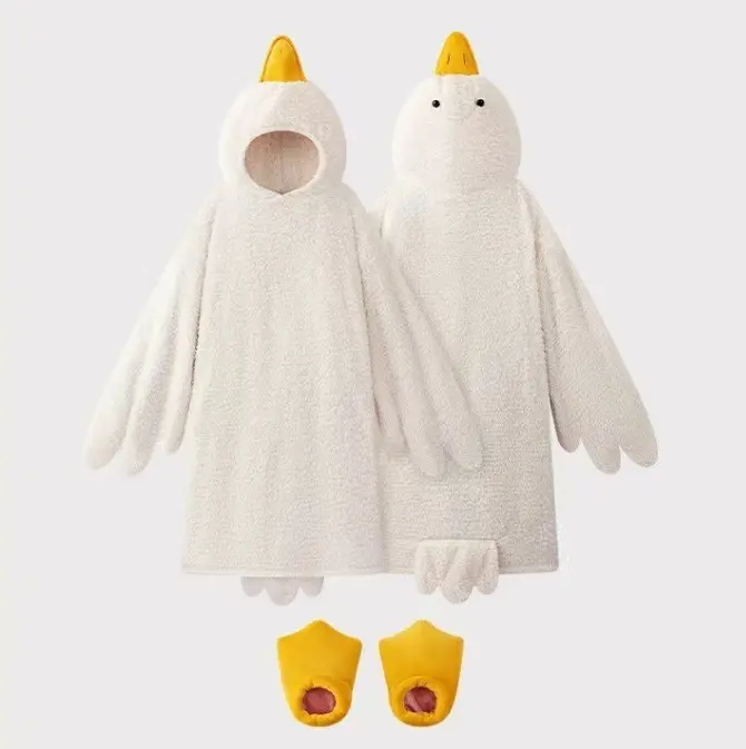 Big white goose sleepwear, cosplay costume with cute duck shoes, funny couple plus velvet sleepwear, thick long comfortable cotton velvet morning gown