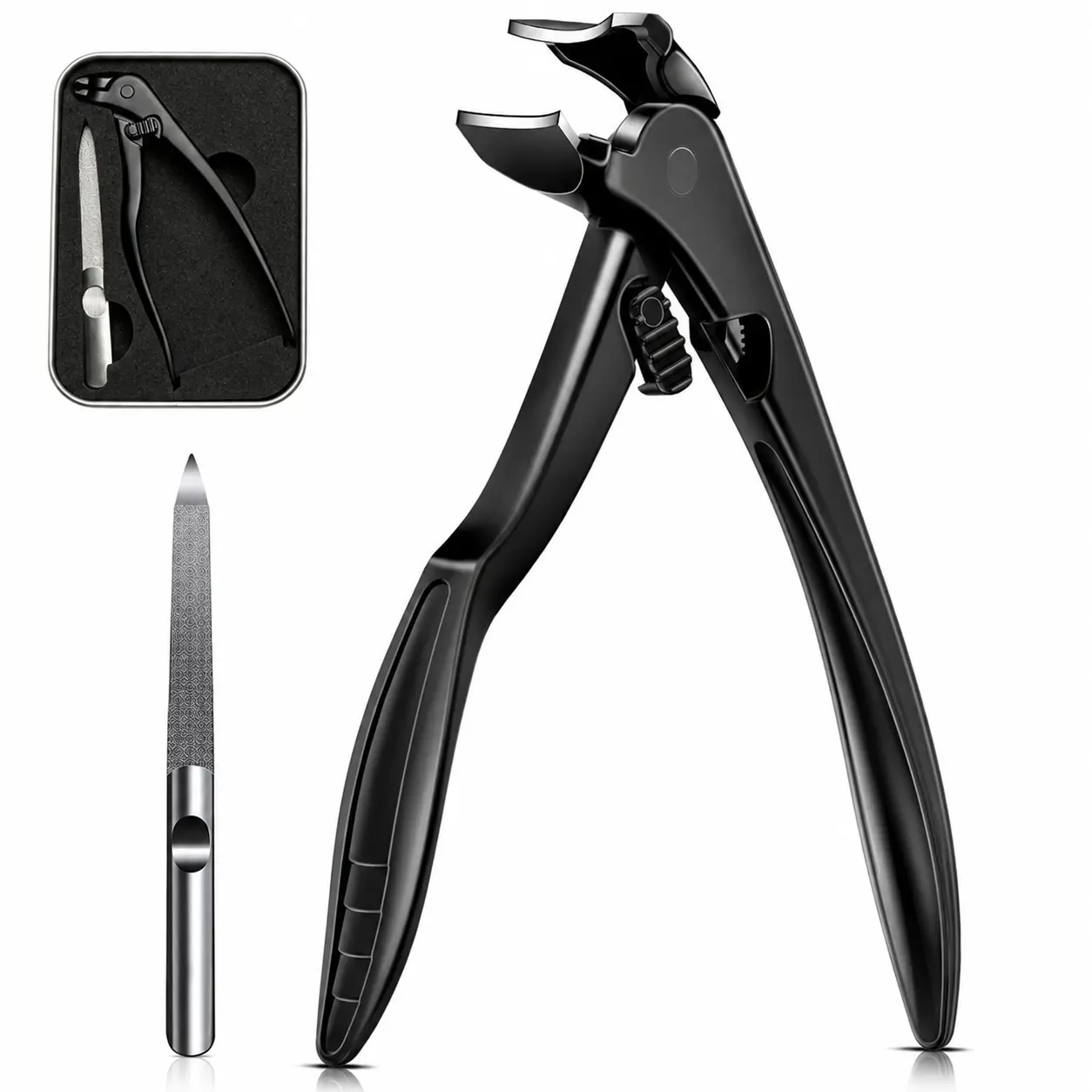 Black Toenail Clipper with Large Opening, Extra-Long Ergonomic Handle, Sharp Curved-Tip Blade for Seniors, Professional Pedicure Tools