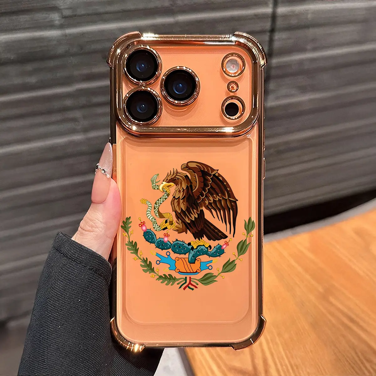 Mexican Golden Eagle Badge Flag Design Smartphone Case - Electroplated Durable Bumper Frame Casing with Airbag Shockproof Soft TPU Protector for iPhone 10 11 12 13 14 15 16 17 Pro Max Plus Air