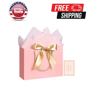 Gift Bag, 1PCS Gift Bags Large with Ribbon and 1 Greeting Cards 2 Tissue Paper