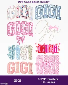 Gigi DTF Gang Sheet: 8 Ready To Press Transfers - 23x30, Full-Color Printing, Same/Next Day Shipping Faux Yarn Gansheet