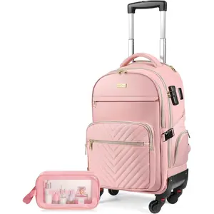 Rolling Backpack for Women, 21"x14"x9",45L Travel Backpack with Wheels and USB & Type-C  Ports, Fits 17.3", Water-Resistant Carry- Luggage for Work & Travel ()