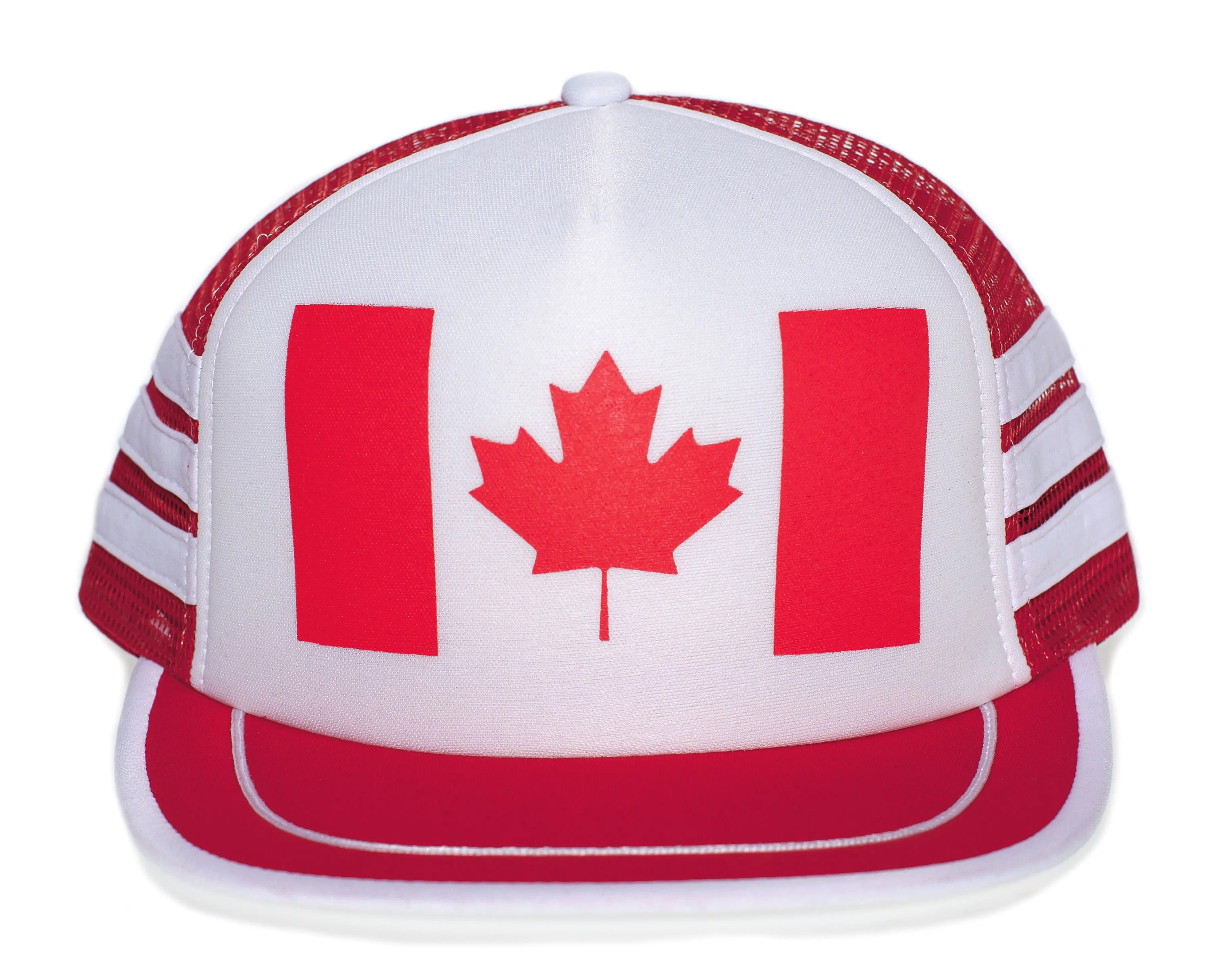 Canada Maple Leaf Canadian Flag Hat Classic 3 Stripe Cap Truckers Adult One-Size Retro White
