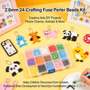 Mini Perler Beads Kit 2.6mm 24-Color, DIY Craft Fuse Beads Set for Kids Adults, Creative Art Projects for Phone Charms Handmade Decor, Educational Screen Free Activity Toy