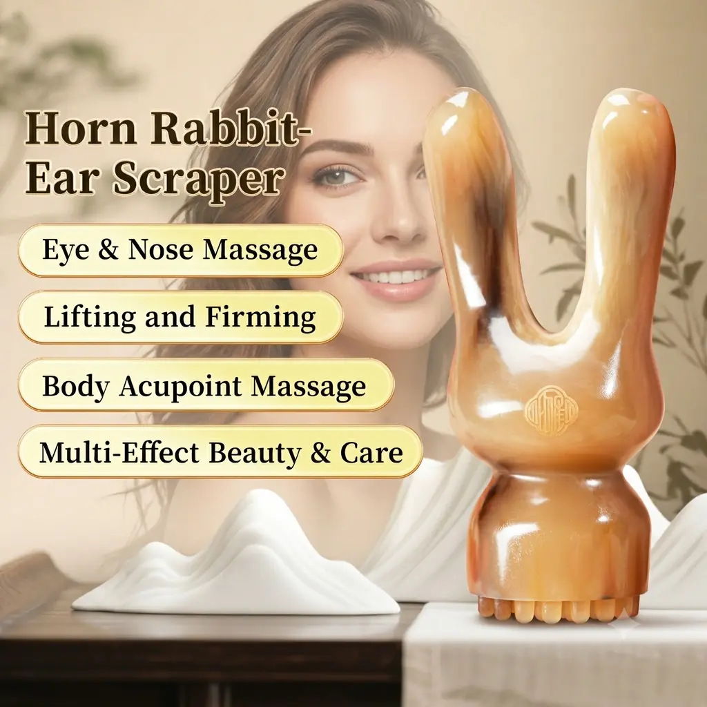 [FANYANCRAFTSMAN] Premium 100% Natural Yak Horn Gua Sha Board, Multi use Rabbit Nose Scraper Ear Massager Thickened Facial Eye Contour Massage Board for Skincare