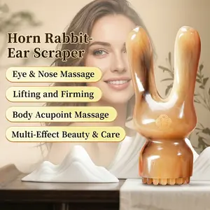[FANYANCRAFTSMAN] Premium 100% Natural Yak Horn Gua Sha Board, Multi use Rabbit Nose Scraper Ear Massager Thickened Facial Eye Contour Massage Board for Skincare