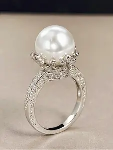 Faux Pearl & Rhinestone Decorated Ring, Elegant Wedding Engagement Ring for Women, Fashion Accessories for Daily Wear, Trendy All-match & Exquisite Jewelry for Birthday Gift, Wedding Rings