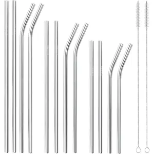Set of 12  Stainless Steel Straws,0.31'' wide 3 Size - 12.2''10.5''8.5''Long  Straw  Milk Straws with 2 Cleaning Brush for 10/20/30/40 oz