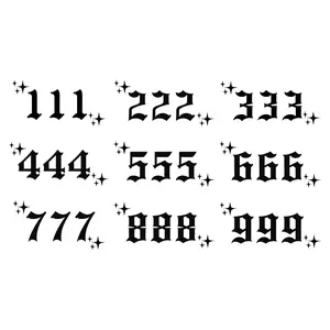 Triple Number Temporary Tattoo for Adults, Semi-Permanent Lucky & Angel Numbers (111–999), Waterproof Old English Minimalist Fake Tattoo