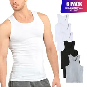 6 Pack Men's A-Shirts 100% Cotton Ribbed Underwear Tank Top Solid Casual Menswear S-3XL Regular Big & Tall Workout Breathable Sleeveless Plain Classic