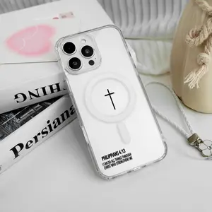 Faith-Themed Philippians & Cross Magnetic Silicone Smartphone Case - Durable Shockproof Cover, God is Gift Accessory for iPhone 17Pro Max, 16E, 15Plus, 14-11, XS; Samsung Galaxy S25-S22, A56, A54, ZFlip, ZFold, HY55, Accessories