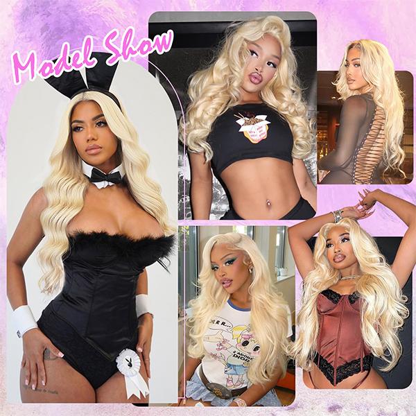 Anyweek 613 Lace Front Wig Human Hair Body Wave Blonde Wig 13x4 HD Transparent Lace Frontal Wigs Pre Plucked Glueless Wigs for Women