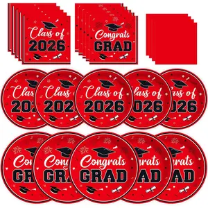 Graduation Decorations 2026, Graduation Plates and Napkins for 50 Guests, Congrats Grad Party Supplies, Class of 2026, Red