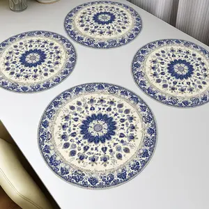 4pcs Blue and white floral mandalin oriental style 15-Inch Round Polyester Placemats ， pattern,  Perfect for Kitchen Parties and  Dining Decor, Kitchen Table Mats Vibrant Table Setting  Durable Tableware, Table Decor