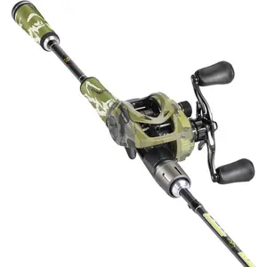 Baitcaster Combo, 30Ton+24Ton Graphite 2- Blanks Casting Fishing Rod,SuperPolymer Handle,"S" Style Hook Keeper with Camo Baitcasting Reel