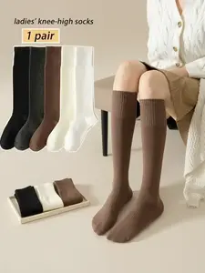 Women's Multi-Color Boneless Knee-High Socks, Warm Winter Striped Slimming Anti-Slip Long Tube Socks, Versatile Fashion Footwear
