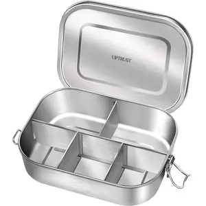 Stainless Steel Bento Lunch Food Box Container, 5-Compartment Large 1400ML Metal Bento Lunch Box Container for Kids or Adults with Lockable Clips to Leak Proof