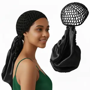 2-In-1 Roll-Up Sleep Cap, Satin Lined Mesh Hair Hat, Crochet Curled Hair Sleeping Cap, Multi-Functional Net Hat for Long Short Straight Wavy Hair, Adjustable Satin Bonnet, Hair Care Cap