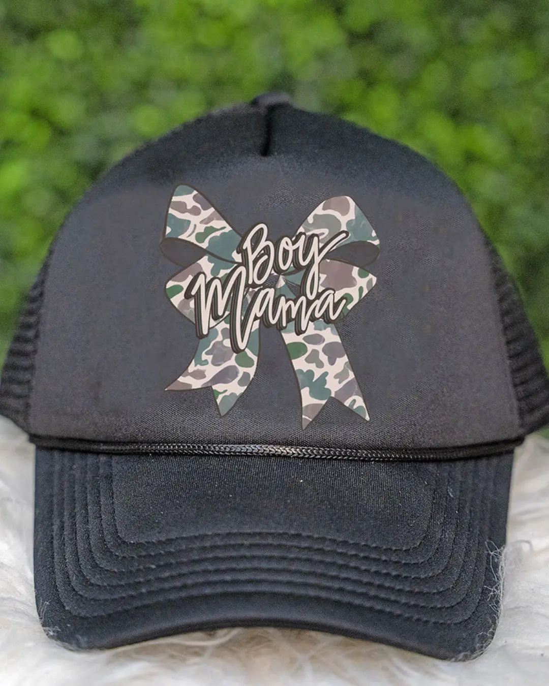 Distressed Boy Mama Coquette Foam Mesh Back Trucker Cap