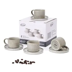 Bacimi Set Of 4 Mini Espresso Cups With Saucers, Handcrafted Stoneware For Coffee, Cocoa 90ml / 3oz Reactive Glaze Firing Process Makes Each Piece One Of A Kind.