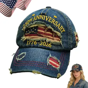 USA 250th Anniversary Distressed Casual Cap, United States 250th Anniversary Hat 1776–2026, Patriotic Baseball Cap, Adjustable USA Retro Denim Baseball Cap, Traditional American Tribute Hat Gift