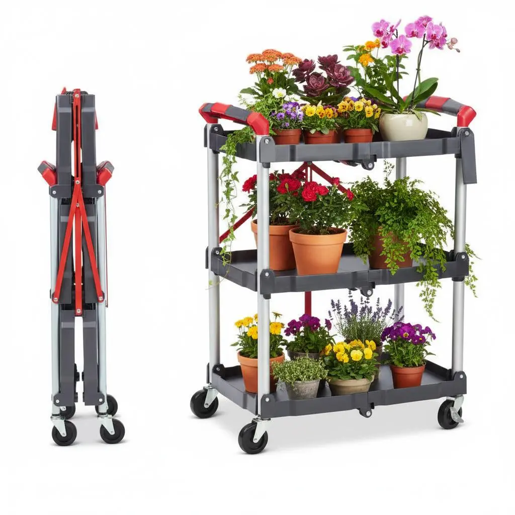 No Assembly Needed 3-Tier Collapsible Utility Cart, 150 lbs Heavy Duty Rolling Metal Storage Cart with 360° Lockable Wheels, Foldable Organizer for Home, Garage