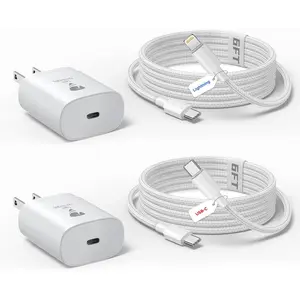 USB C Charger Block, PD 3.0   Wall Charger USBC Power Adapter Type C Brick Cube with 6FT USB C  Lighting  for  17/15/14/13/12/11/Pro/Pro Max/Mini/Xs Max/XR/X [2 Pack]
