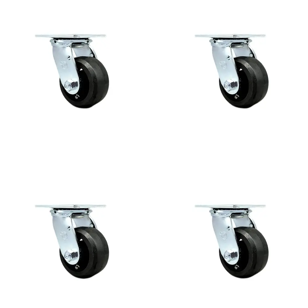Service Caster SCC-30CS420-RSB-BSL-4 Heavy Duty Swivel Lock Rubber Castors - 4 in. Rubber-Metal Wheels with Ball Bearings, Heat Treated Raceways, 1600 lbs Total Capacity Set of 4 for Carts/Dollies, Food Service Carts, Commercial Equipment