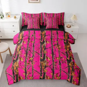 Feelyou Pink Camo 7-Piece Complete Microfiber Bed Set with Sheets, Soft Forest Camouflage Bedding for Women’s Rustic Farmhouse Cabin Hunting Theme, Microfiber Bedding Set, Soft Bedding Sets
