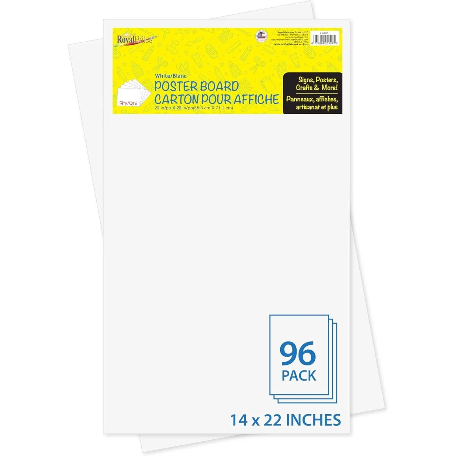 White Poster Board - 96 Sheets, Medium Presentation - 14 x 22 in