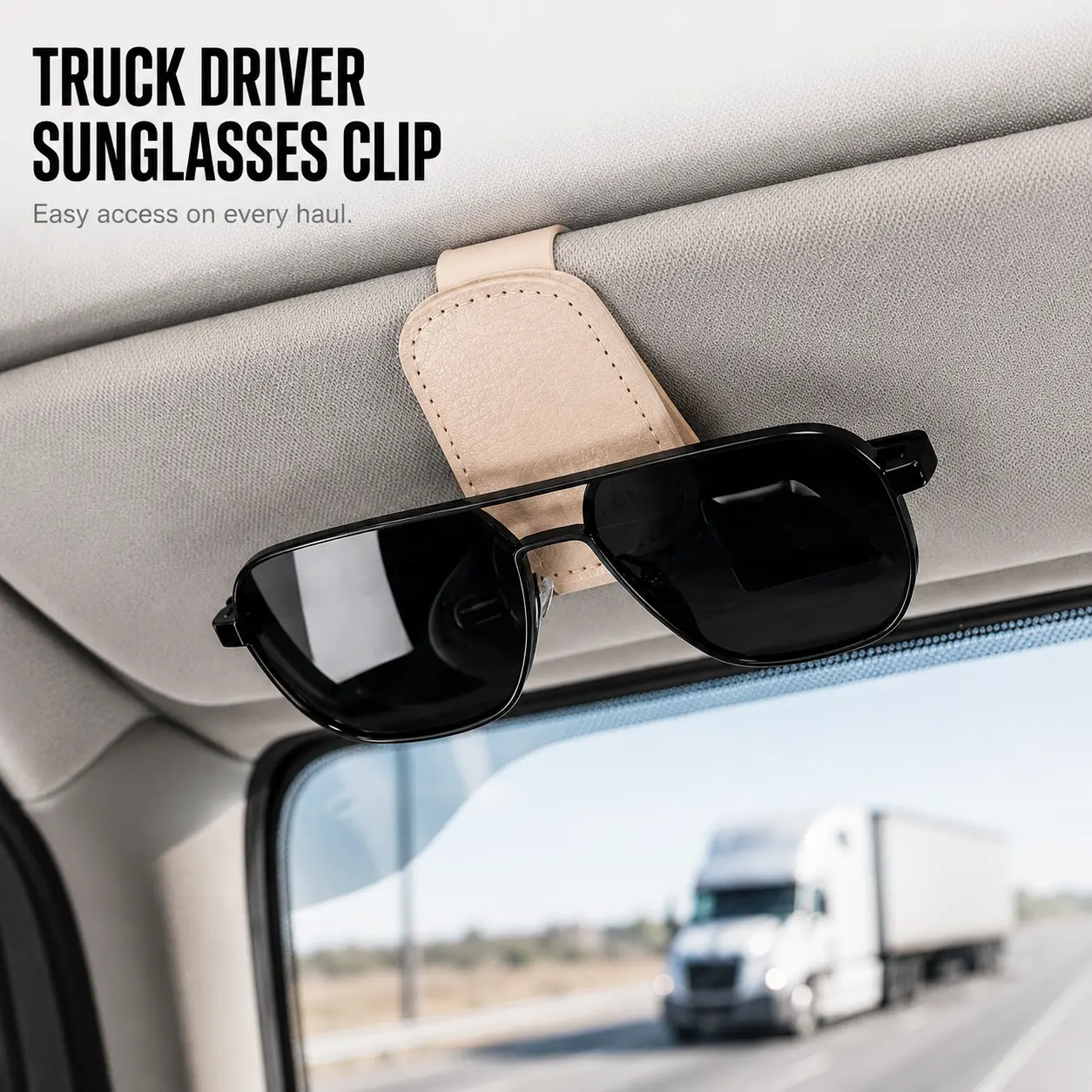 Truck Visor Sunglasses Holder Clip, Magnetic Leather Glasses Holder for Semi Truck, Pickup, RV, SUV, Car Sun Visor Organizer, Interior Accessories for Truck Drivers