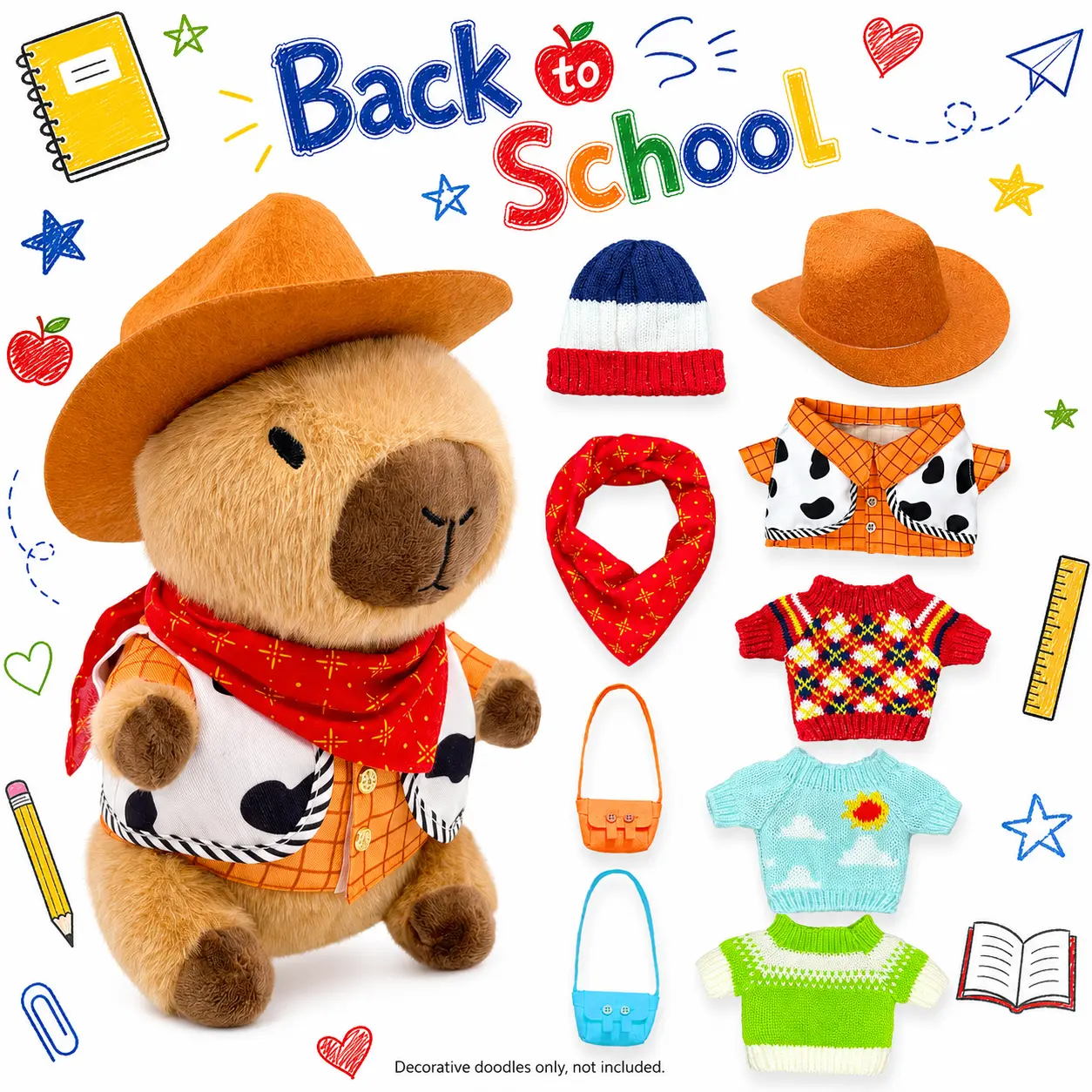 cute 10.2 Inch Capybara animal Plush Toy with Dress-Up Outfit Accessories - Hats, Sweaters, Bags, Soft Fabric, Huggable Stuffed Doll, child Back to School girly Gift, Kawaii kid Room Decor day birthday girlygifts