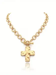 1Pc Trendy Hammered Bold Cross Necklace Thick Chain Set for Women Men Chunky Golden Silvery Statement Pendant Necklace Vintage Chain Pendant Jewelry  Daily Vacation Music Festival Party ，Cross Charm Necklace, Gift for Her