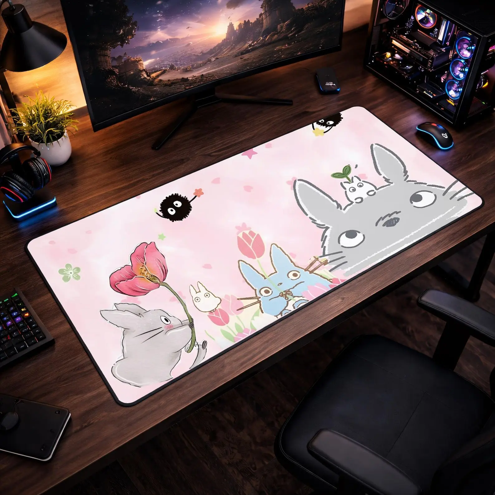 Pink Totoro Mouse Pad, Studio Ghibli Desk Mat, Kawaii Anime Gaming Setup