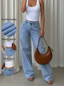 Women's Y2K Loose Fit Jeans, Vintage Washed Denim Jeans, Button Fly Closure, Natural Waist, Long Straight Leg, Perfect for Dates and Walks